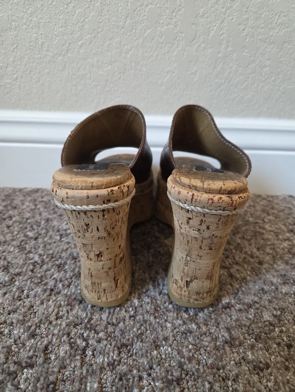 Kenneth Cole Brown Leather Cork Platform Mules - Size 8